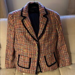 Talbots Multicolor Tweed Blazer with Black Trim